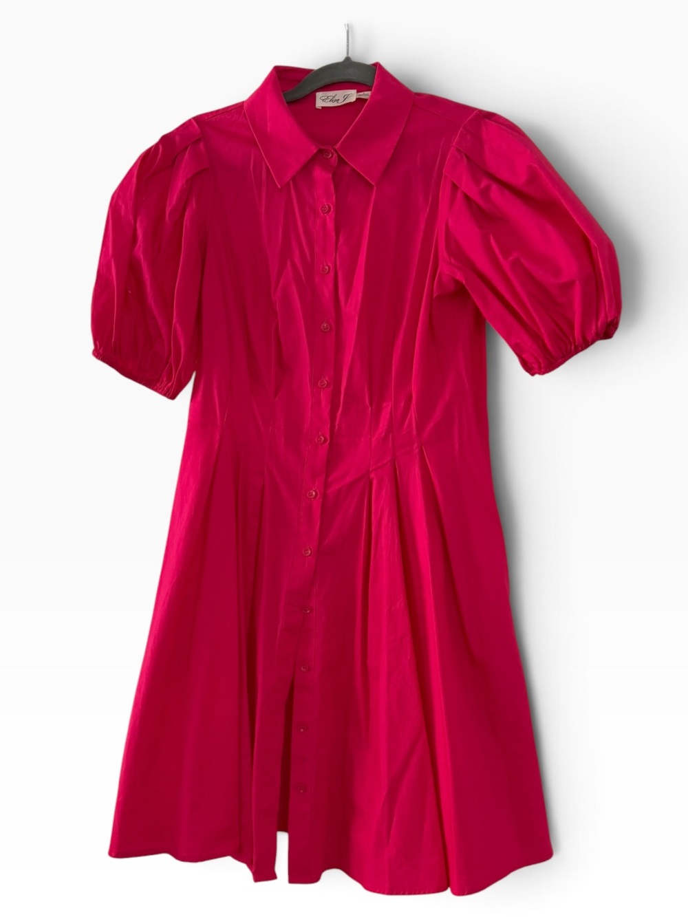 Eliza J Bright Fuchsia Button-Front Puff-Sleeve Dress